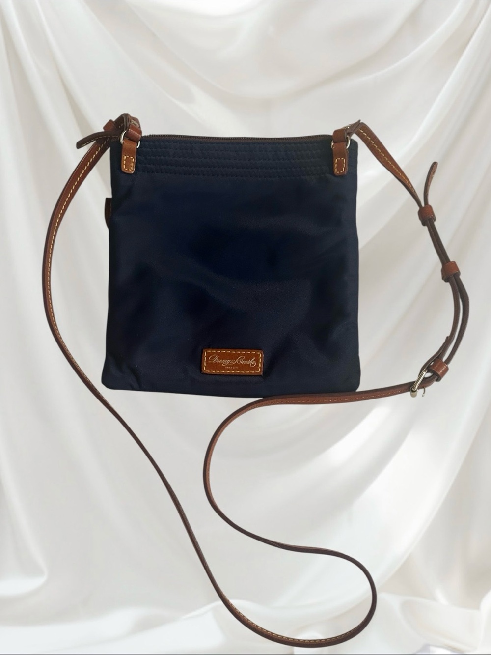 Dooney & Bourke Navy Nylon Crossbody with Brown Leather Trim